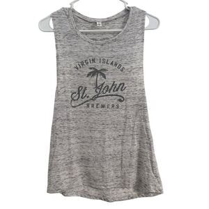Women's Size MEDIUM Graphic Tank Top Virgin Islands Marble Gray White Palm Beach